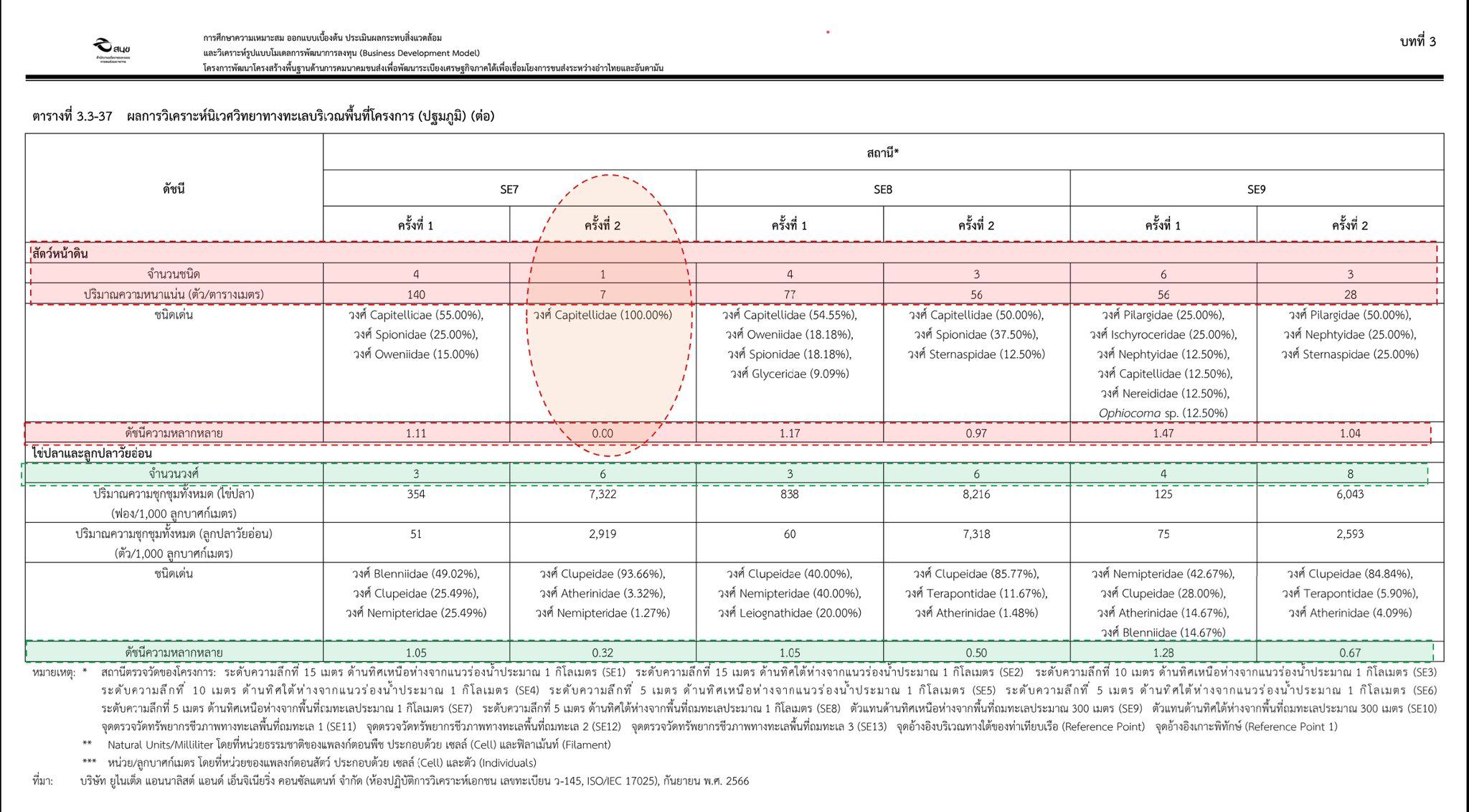 ผลสำรวจสัตว์หน้าดินในร่างรายงาน EHIA เเหลมอ่าวอ่าง จ.ระนอง (ที่มา สนข. , สิงหาคม 2568)